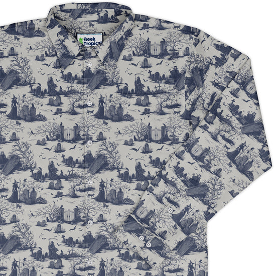 Huanted Graveyard Light Long Sleeve Button Up Shirt Geek Nerd 0925 adult sizing All Adult Button Up Shirts