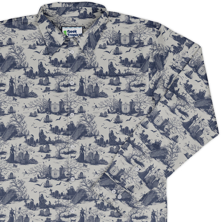 Huanted Graveyard Light Long Sleeve Button Up Shirt Geek Nerd 0925 adult sizing All Adult Button Up Shirts