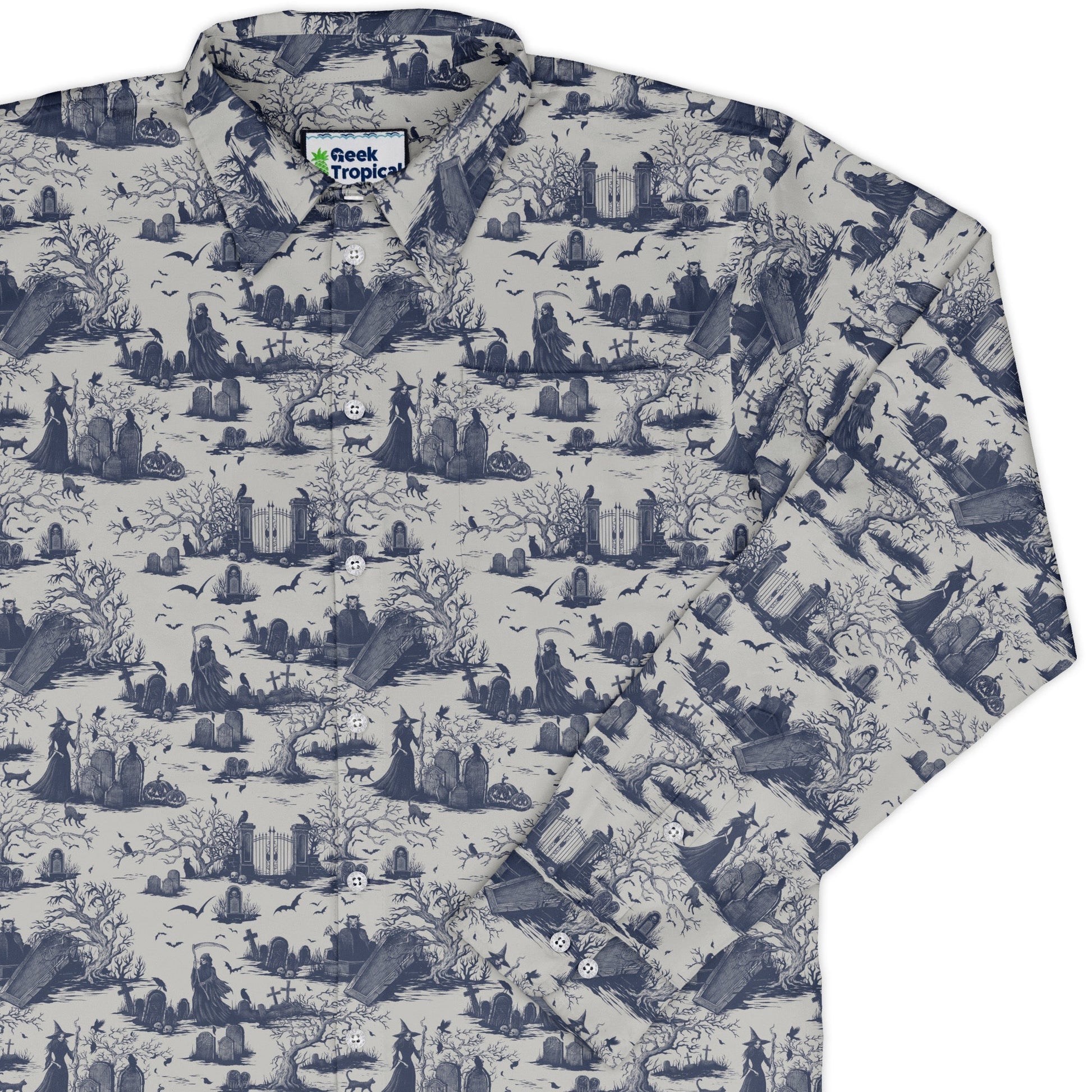 Huanted Graveyard Light Long Sleeve Button Up Shirt Geek Nerd 0925 adult sizing All Adult Button Up Shirts