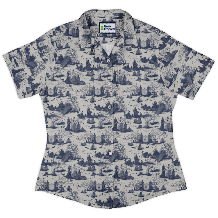 Huanted Graveyard Light Curvy Button Up Shirt Geek Nerd 0925 All Adult Button Up Shirts Design by Episodic