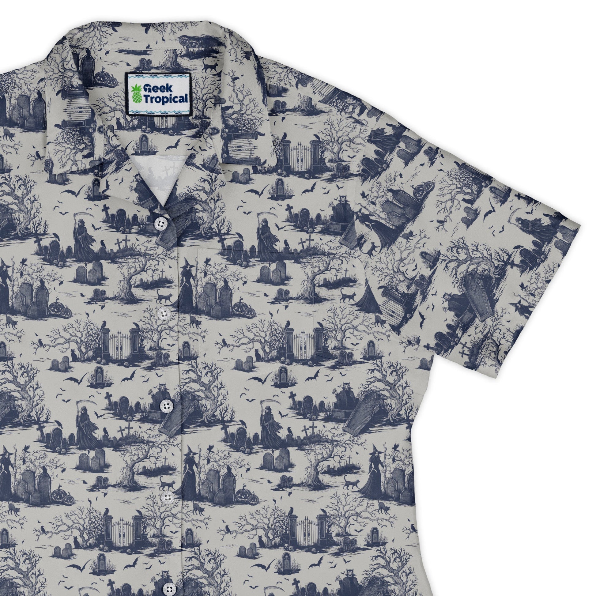 Huanted Graveyard Light Curvy Button Up Shirt Geek Nerd 0925 All Adult Button Up Shirts Design by Episodic