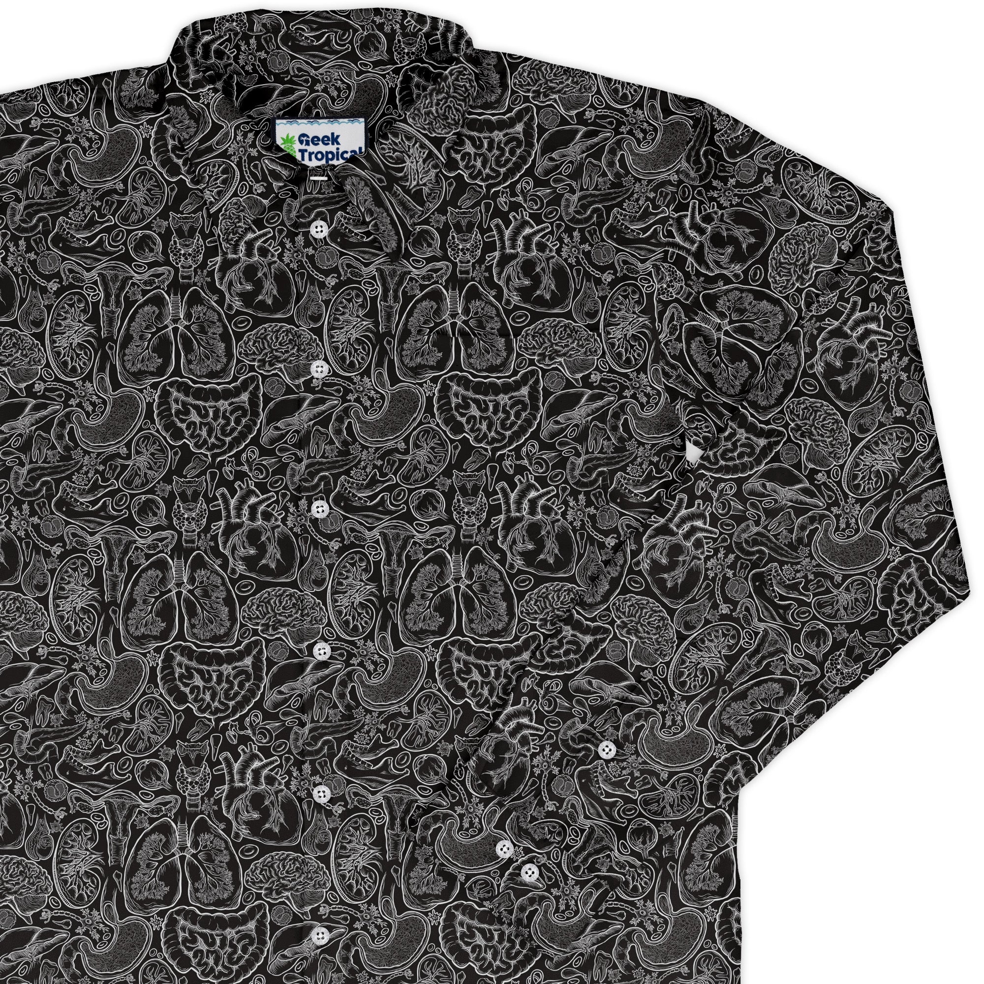 Nerdy Human Anatomy Black Long Sleeve Button Up Shirt