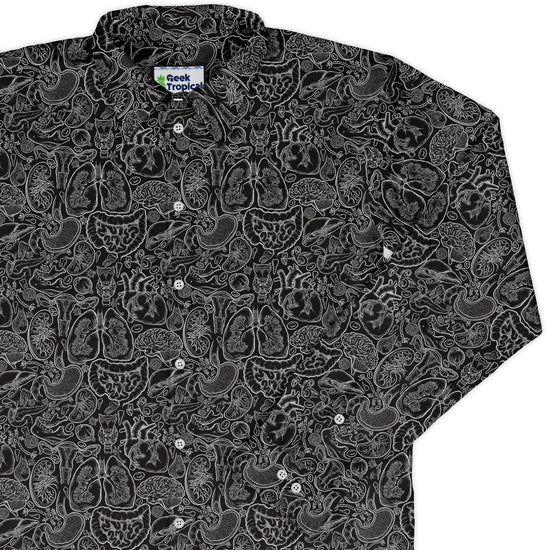 Nerdy Human Anatomy Black Long Sleeve Button Up Shirt