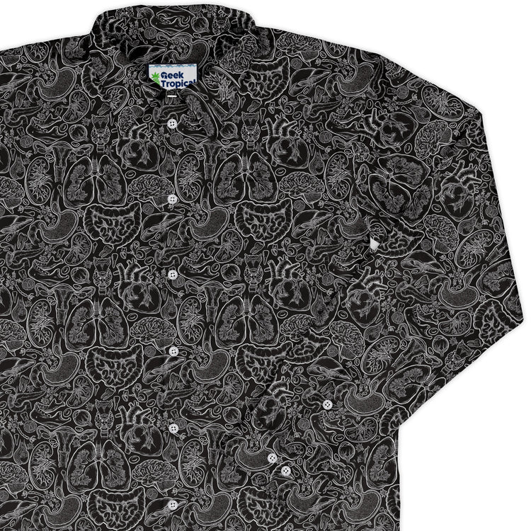 Nerdy Human Anatomy Black Long Sleeve Button Up Shirt