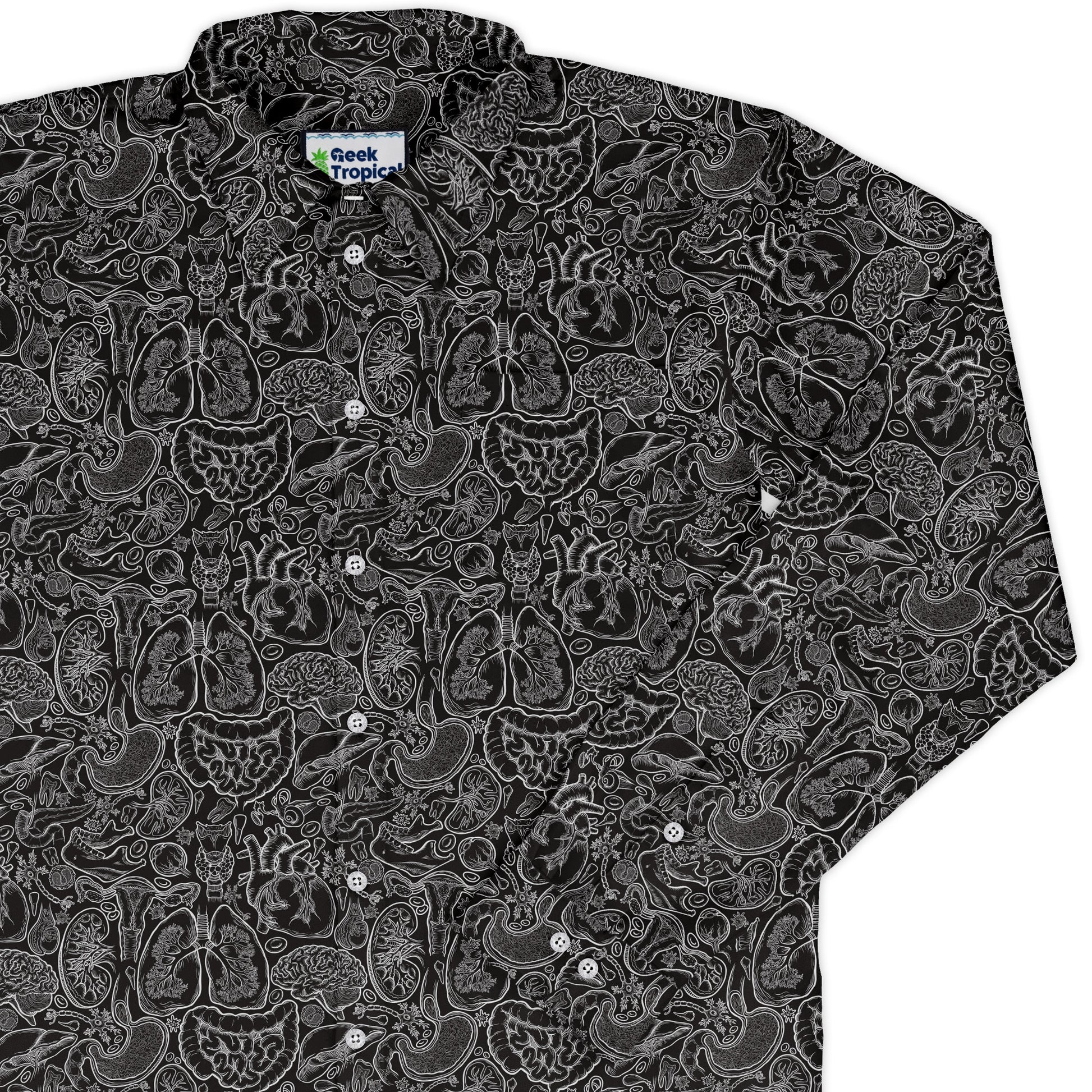 Human Anatomy Black Long Sleeve Button Up Shirt 1