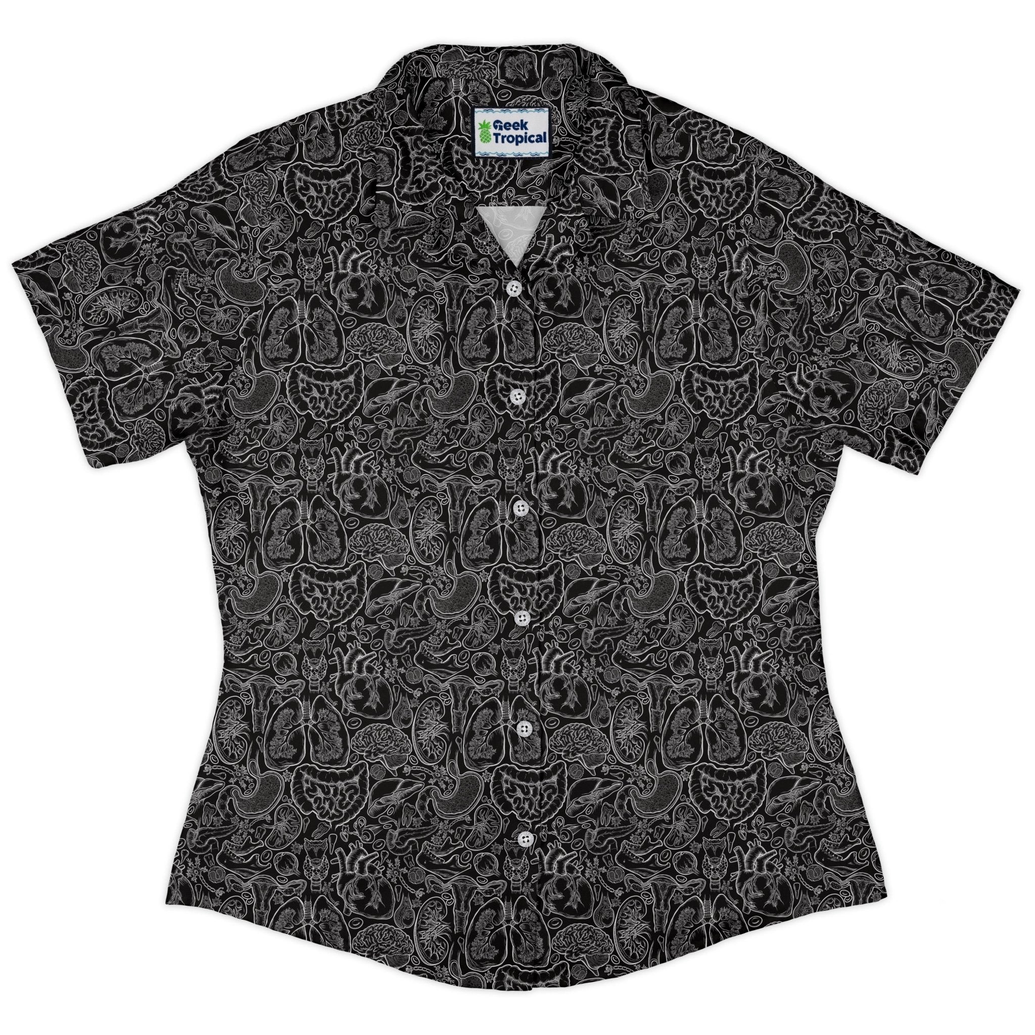 Human Anatomy Black Curvy Button Up Shirt 2