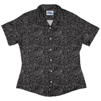 Nerdy Human Anatomy Black Curvy Button Up Shirt