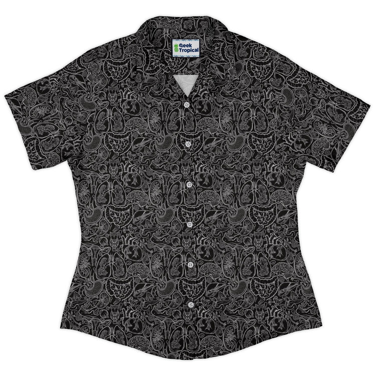 Nerdy Human Anatomy Black Curvy Button Up Shirt