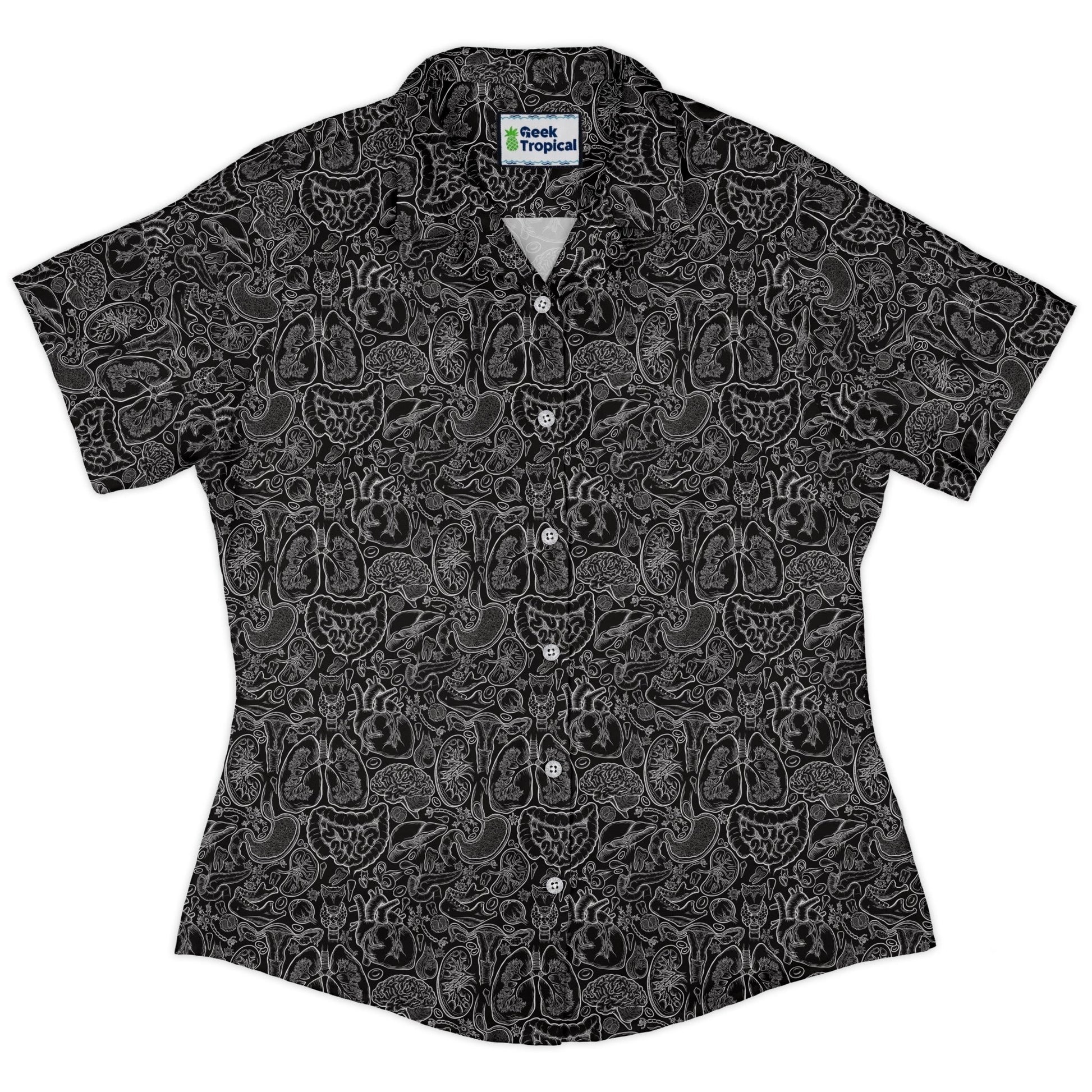 Human Anatomy Black Curvy Button Up Shirt 2