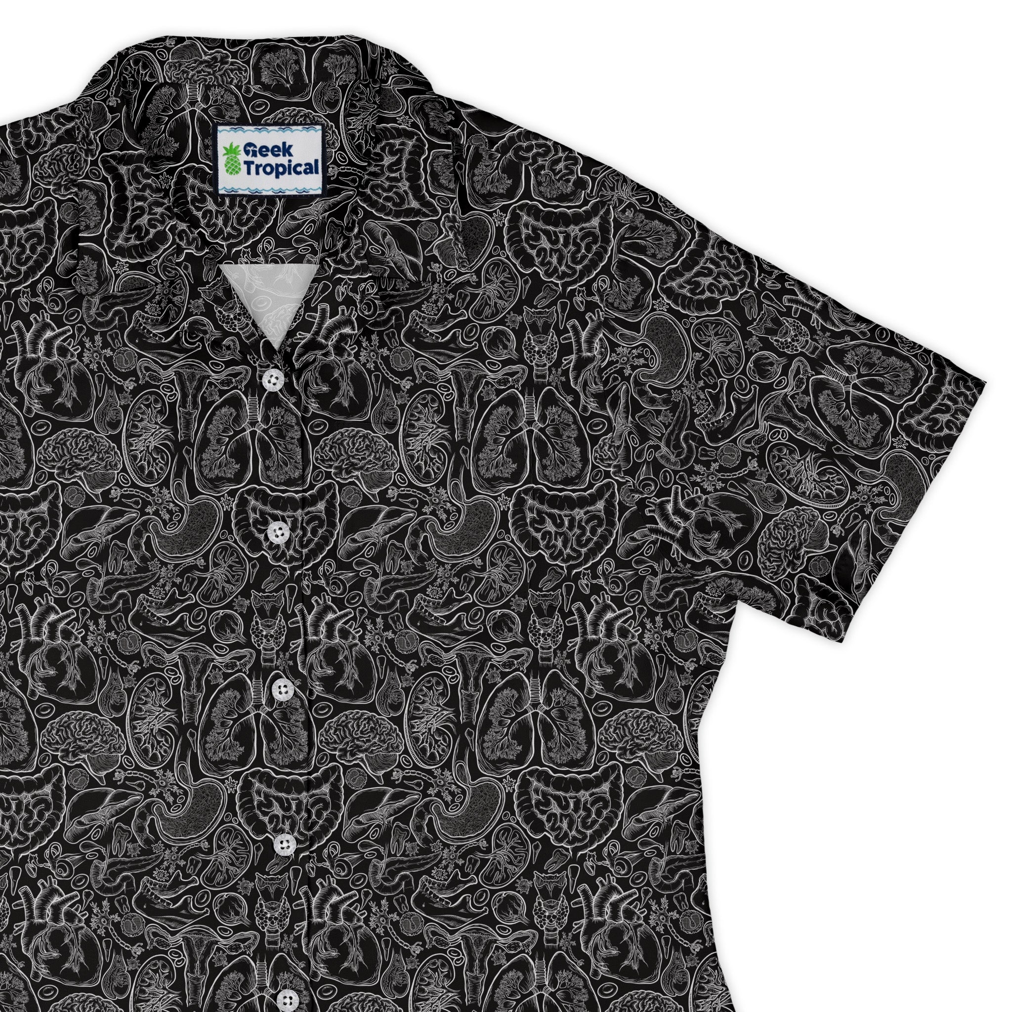 Nerdy Human Anatomy Black Curvy Button Up Shirt