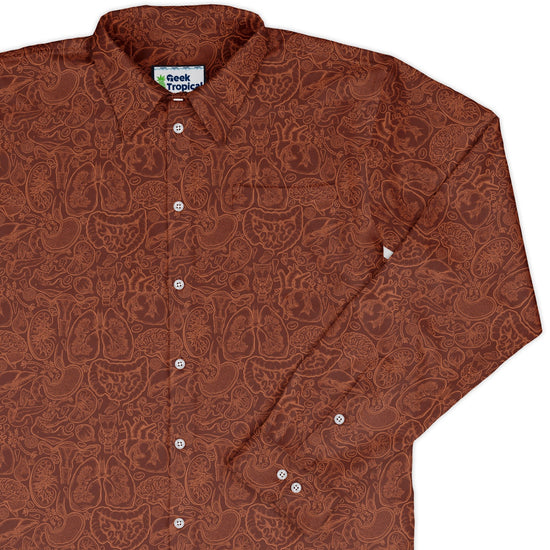 Nerdy Human Anatomy Red Long Sleeve Button Up Shirt