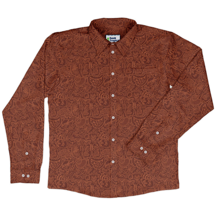 Nerdy Human Anatomy Red Long Sleeve Button Up Shirt