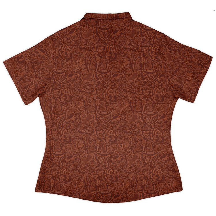 Nerdy Human Anatomy Red Curvy Button Up Shirt