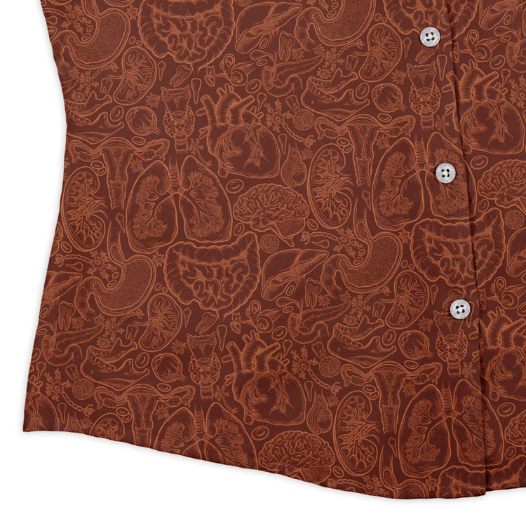 Nerdy Human Anatomy Red Curvy Button Up Shirt