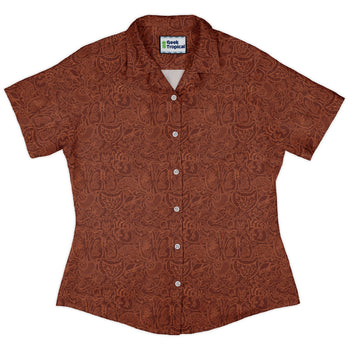 Nerdy Human Anatomy Red Curvy Button Up Shirt
