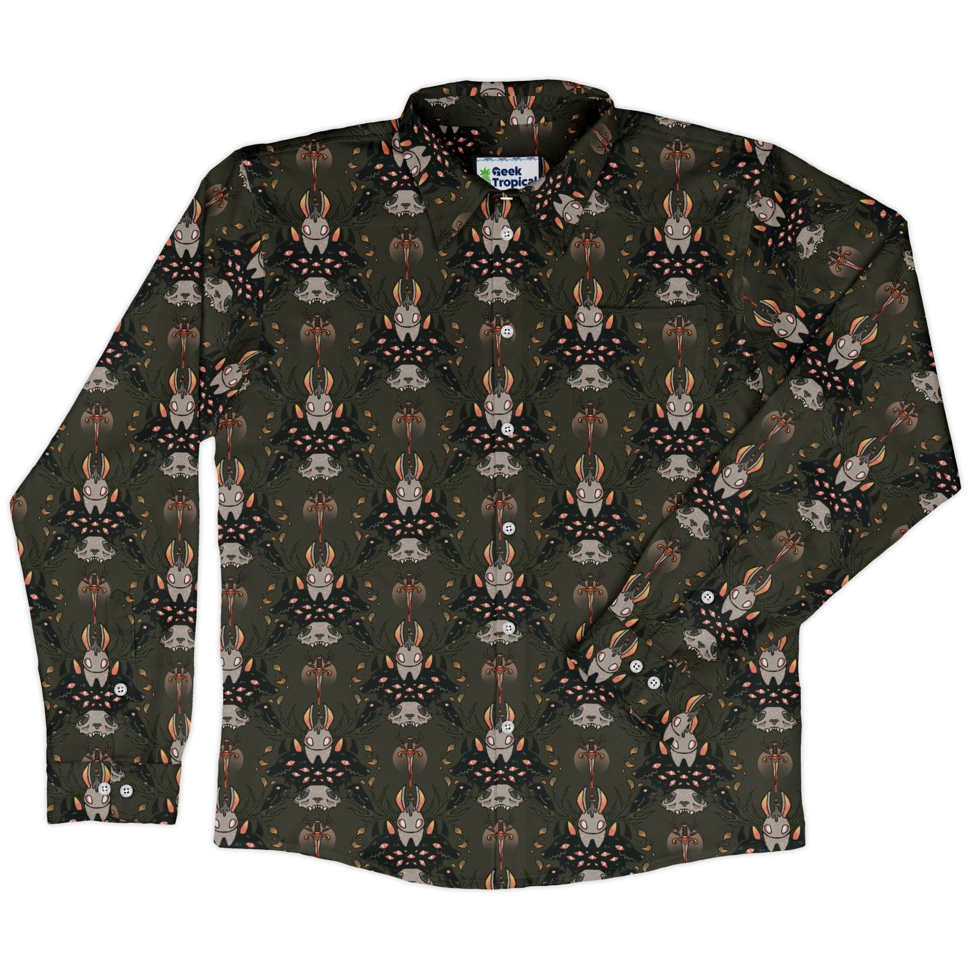 Hunter and Prey Long Sleeve Button Up Shirt Geek Nerd 0925 adult sizing All Adult Button Up Shirts