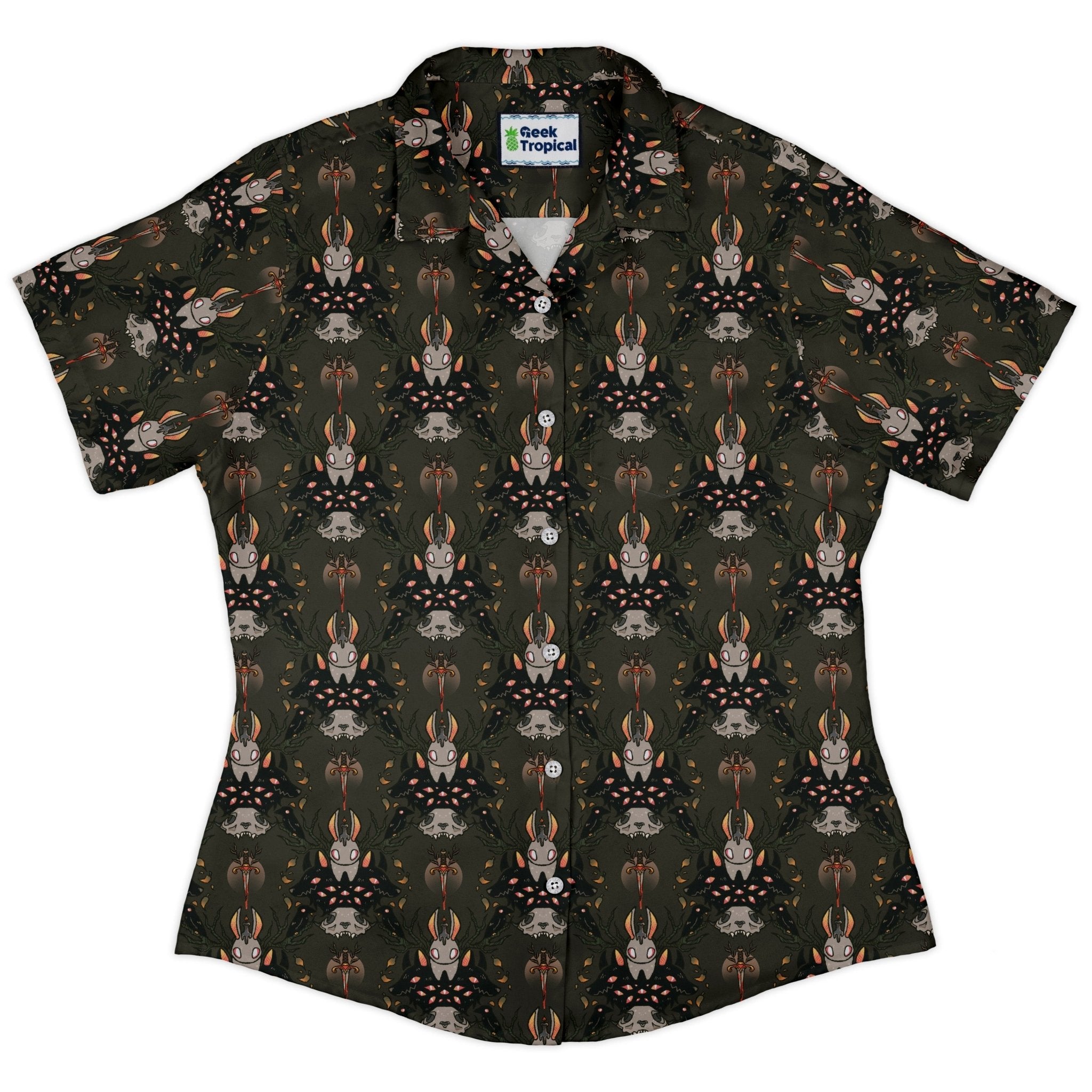 Hunter and Prey Curvy Button Up Shirt Geek Nerd 0925 All Adult Button Up Shirts Animal Patterns