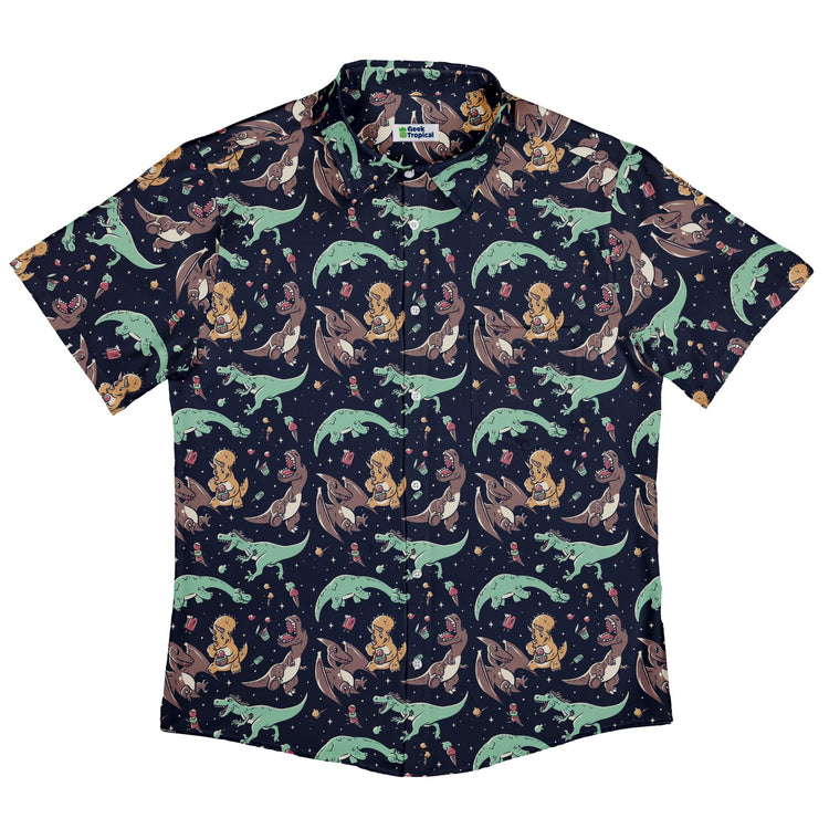 Ice Cream Dinos Button Up Shirt Geek Nerd 0925 adult sizing All Adult Button Up Shirts