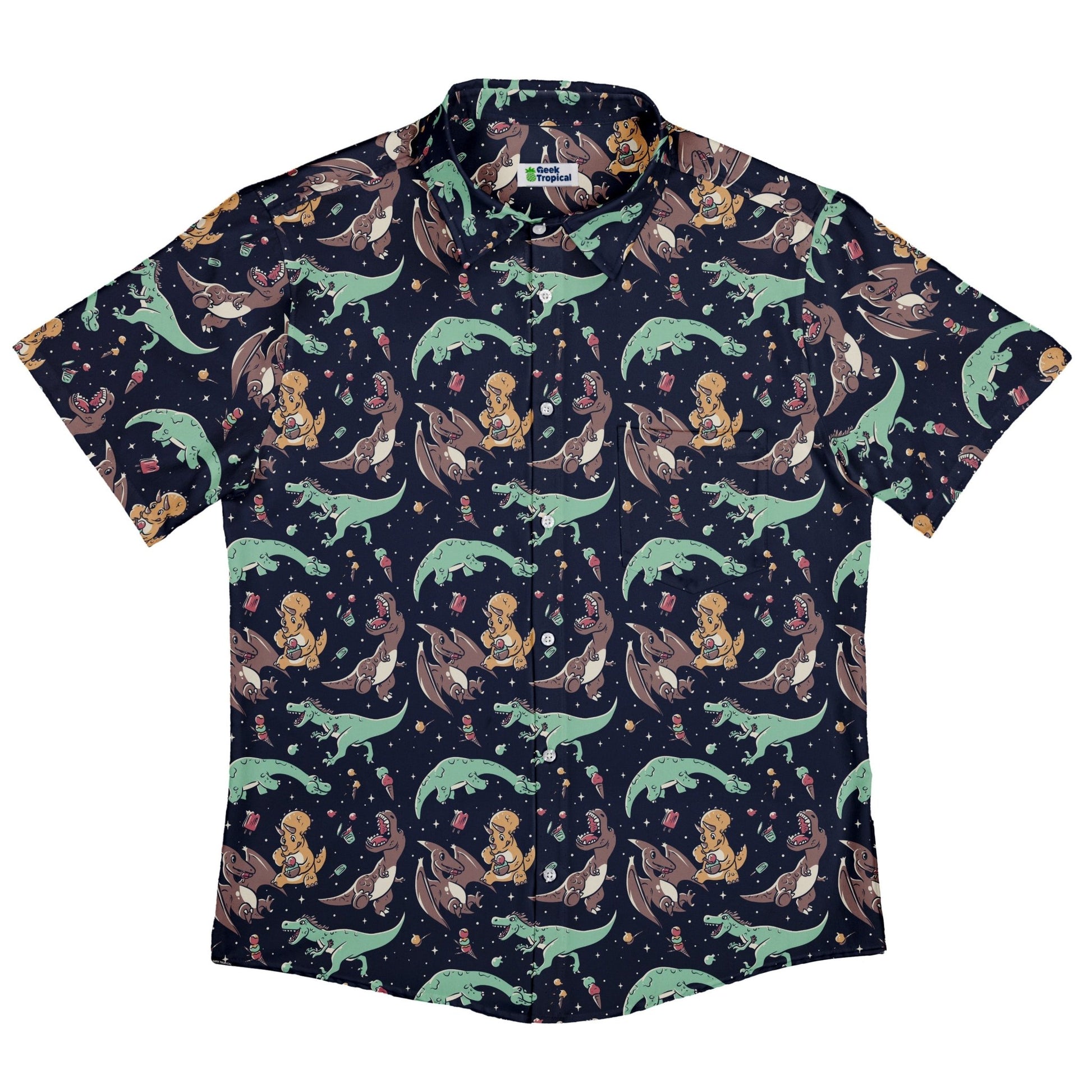 Ice Cream Dinos Button Up Shirt Geek Nerd 0925 adult sizing All Adult Button Up Shirts