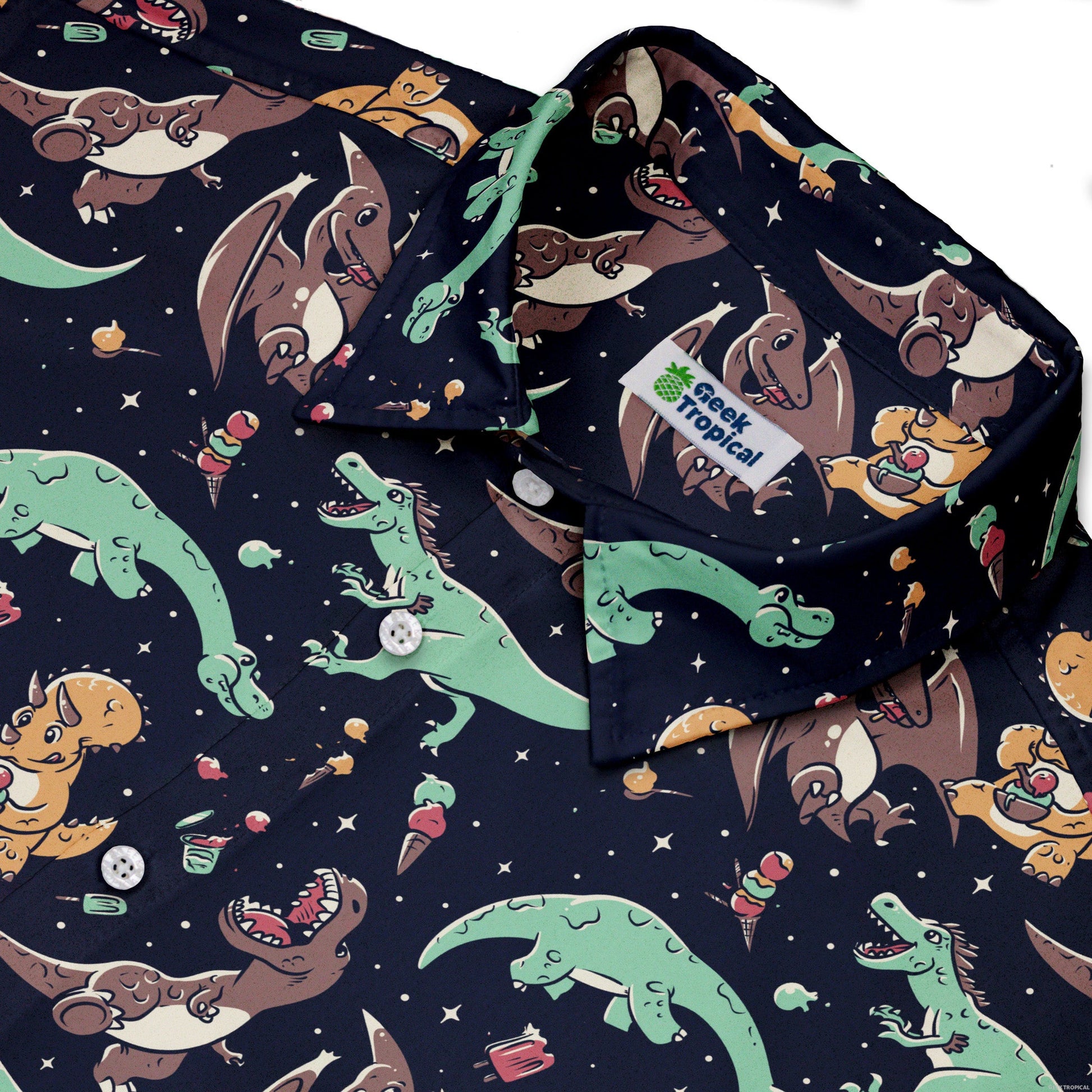 Ice Cream Dinos Button Up Shirt Geek Nerd 0925 adult sizing All Adult Button Up Shirts