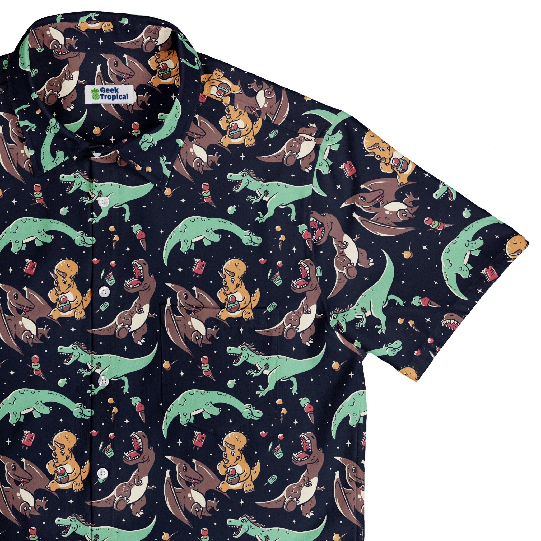 Ice Cream Dinos Button Up Shirt Geek Nerd 0925 adult sizing All Adult Button Up Shirts