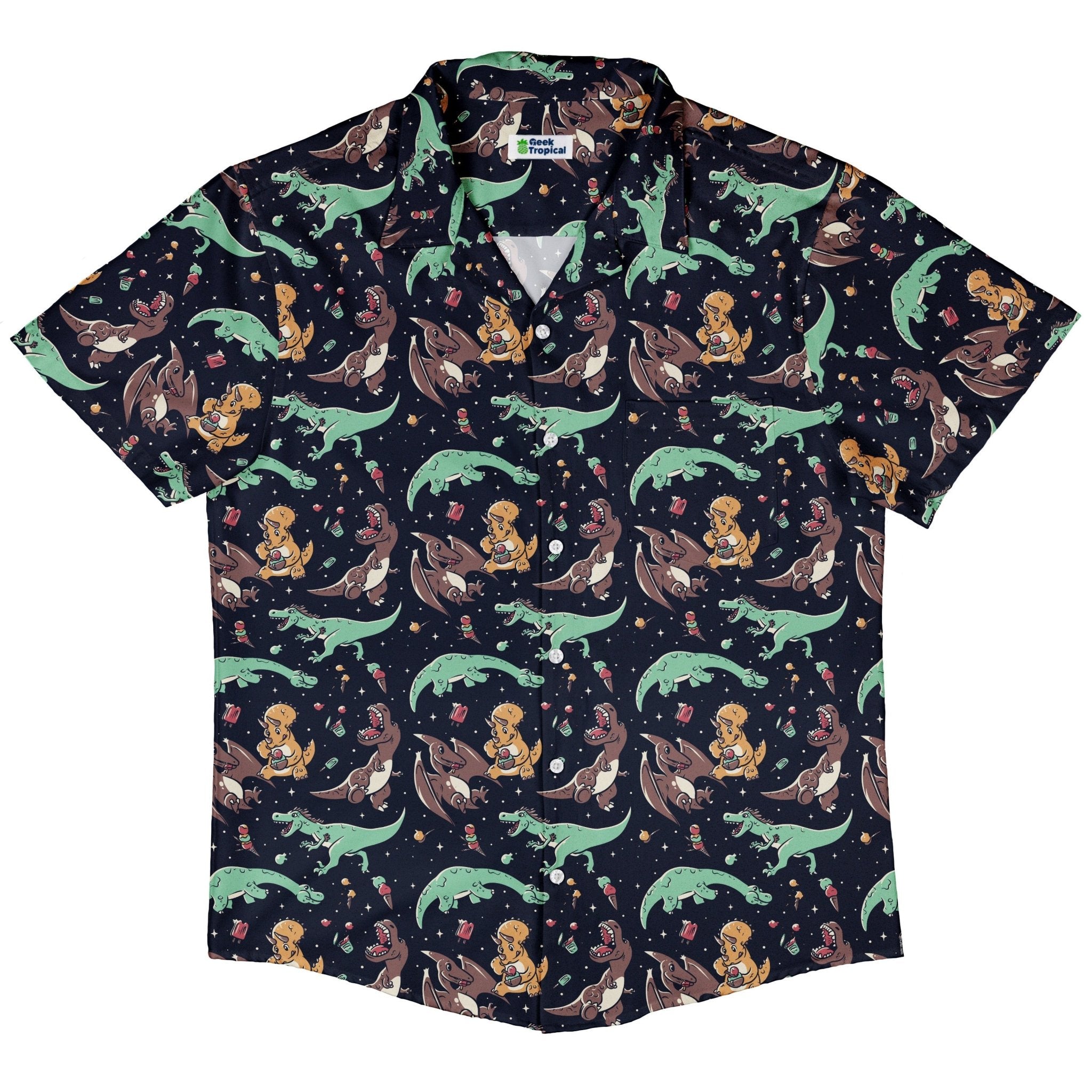 Ice Cream Dinos Button Up Shirt Geek Nerd 0925 adult sizing All Adult Button Up Shirts