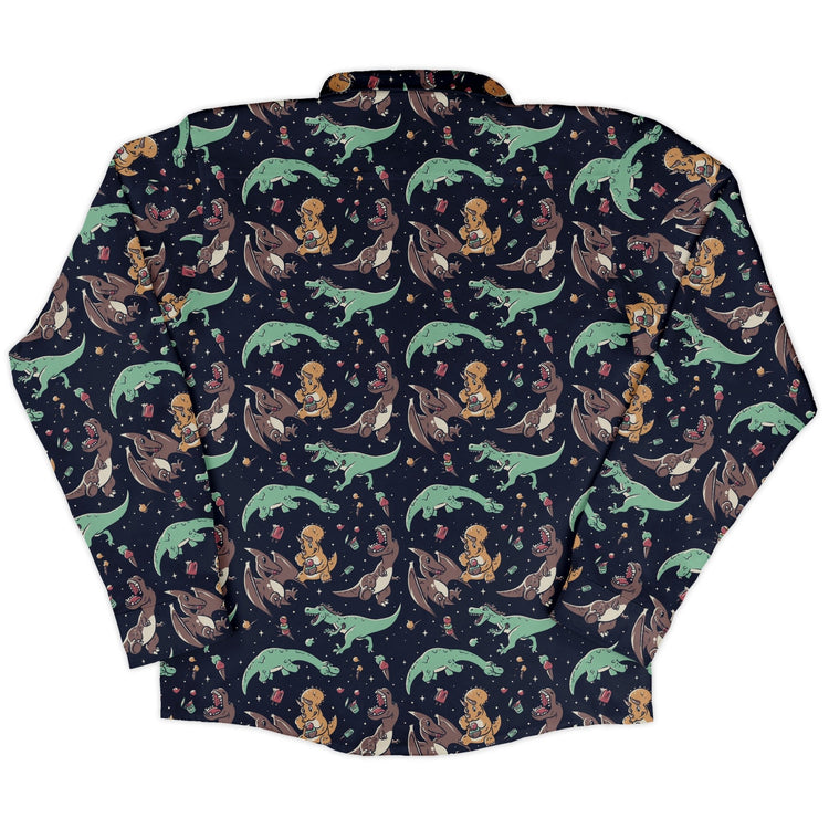 Ice Cream Dinos Long Sleeve Button Up Shirt Geek Nerd 0925 adult sizing All Adult Button Up Shirts