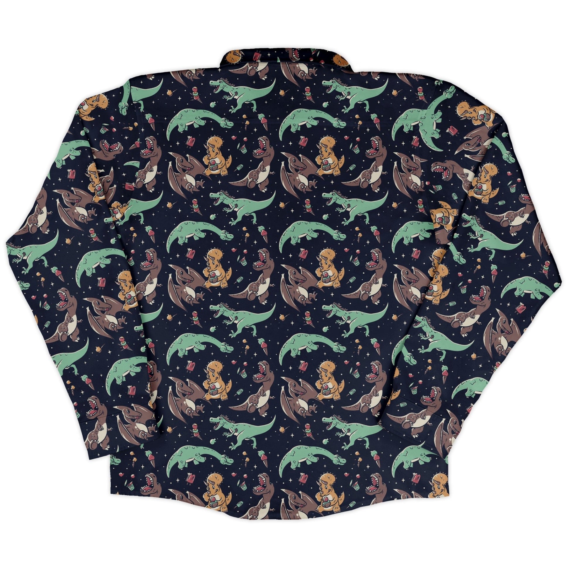 Ice Cream Dinos Long Sleeve Button Up Shirt Geek Nerd 0925 adult sizing All Adult Button Up Shirts