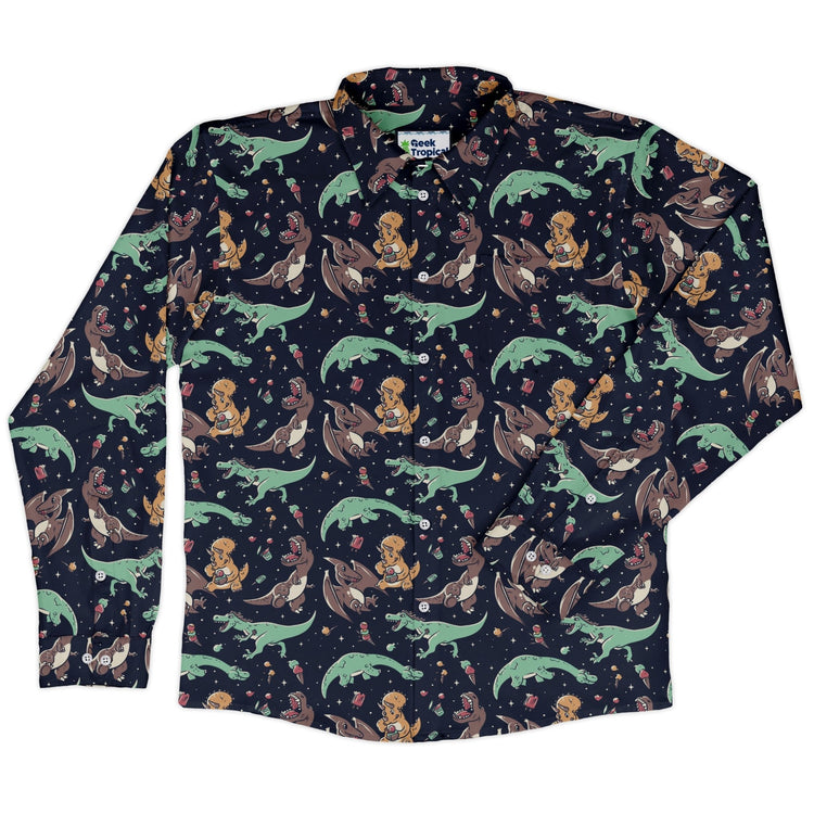 Ice Cream Dinos Long Sleeve Button Up Shirt Geek Nerd 0925 adult sizing All Adult Button Up Shirts