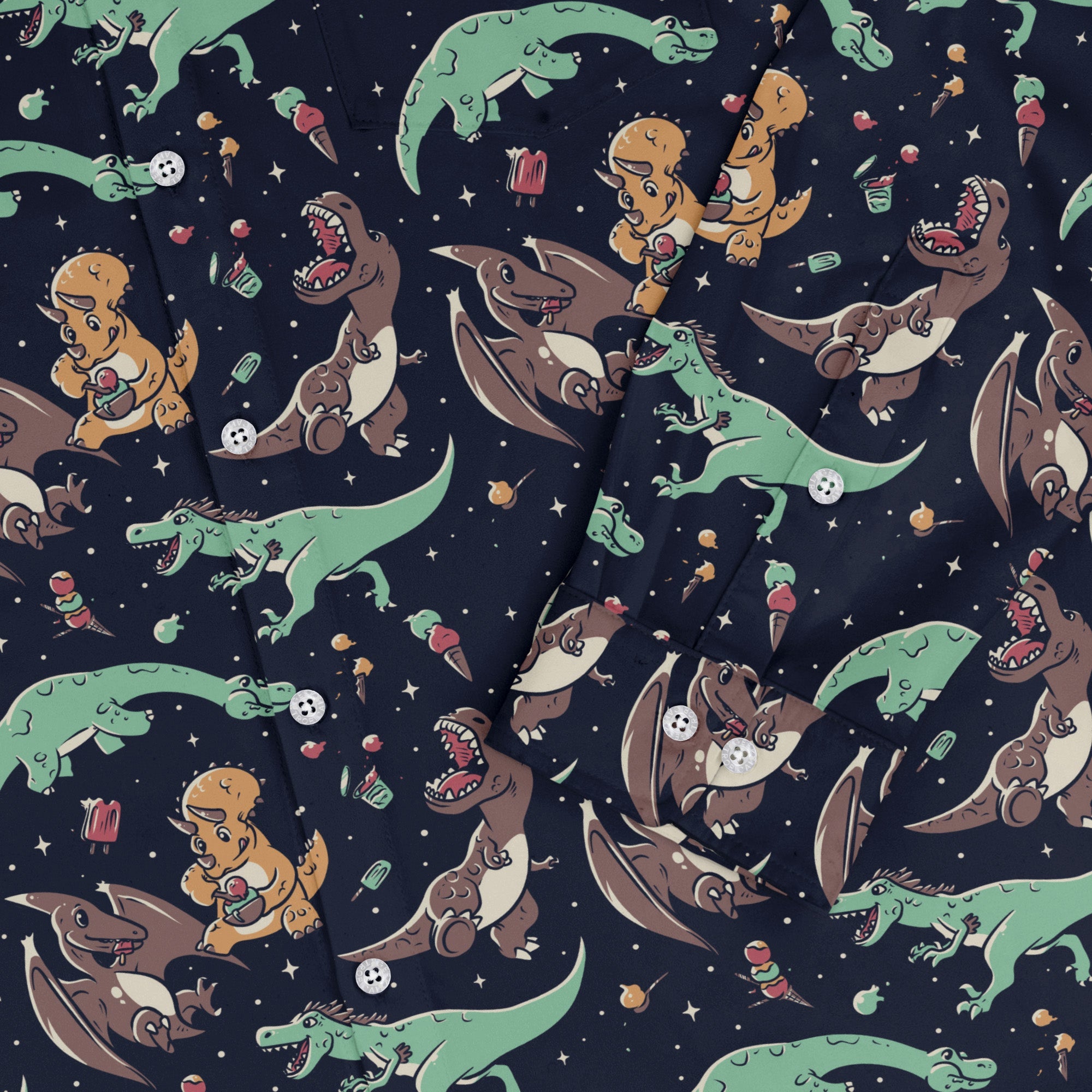 Ice Cream Dinos Long Sleeve Button Up Shirt Geek Nerd 0925 adult sizing All Adult Button Up Shirts