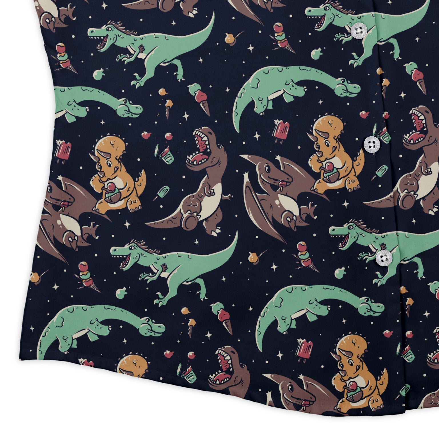 Ice Cream Dinos Curvy Button Up Shirt Geek Nerd 0925 All Adult Button Up Shirts Animal Patterns