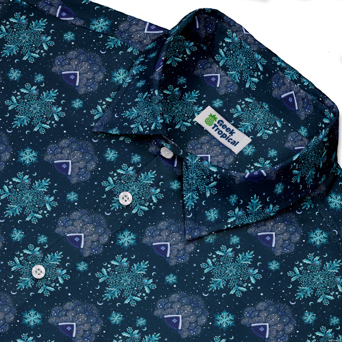 Icy Holiday Button Up Shirt Neck