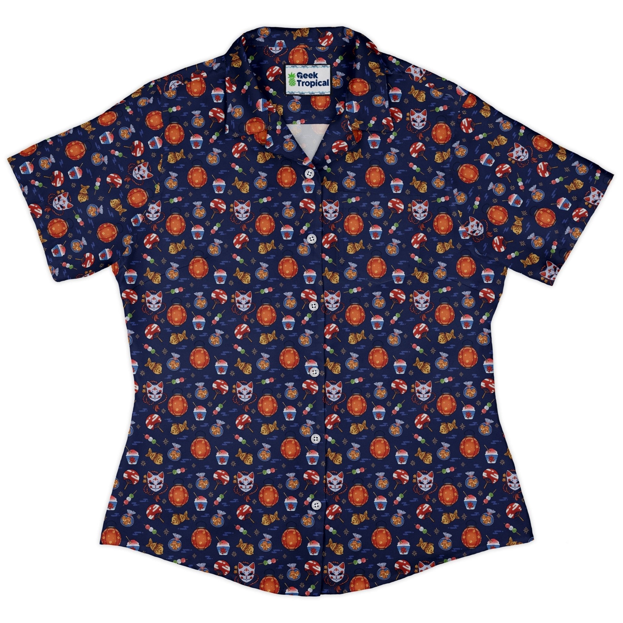 Japanese Festival Curvy Button Up Shirt Geek Nerd anime Design by Ardi Tong q225