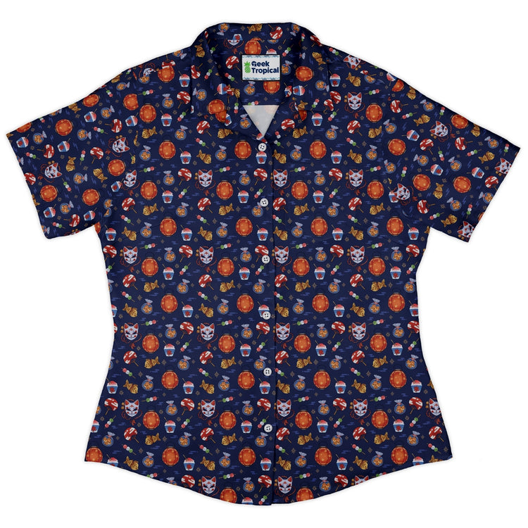 Japanese Festival Curvy Button Up Shirt Geek Nerd anime Design by Ardi Tong q225