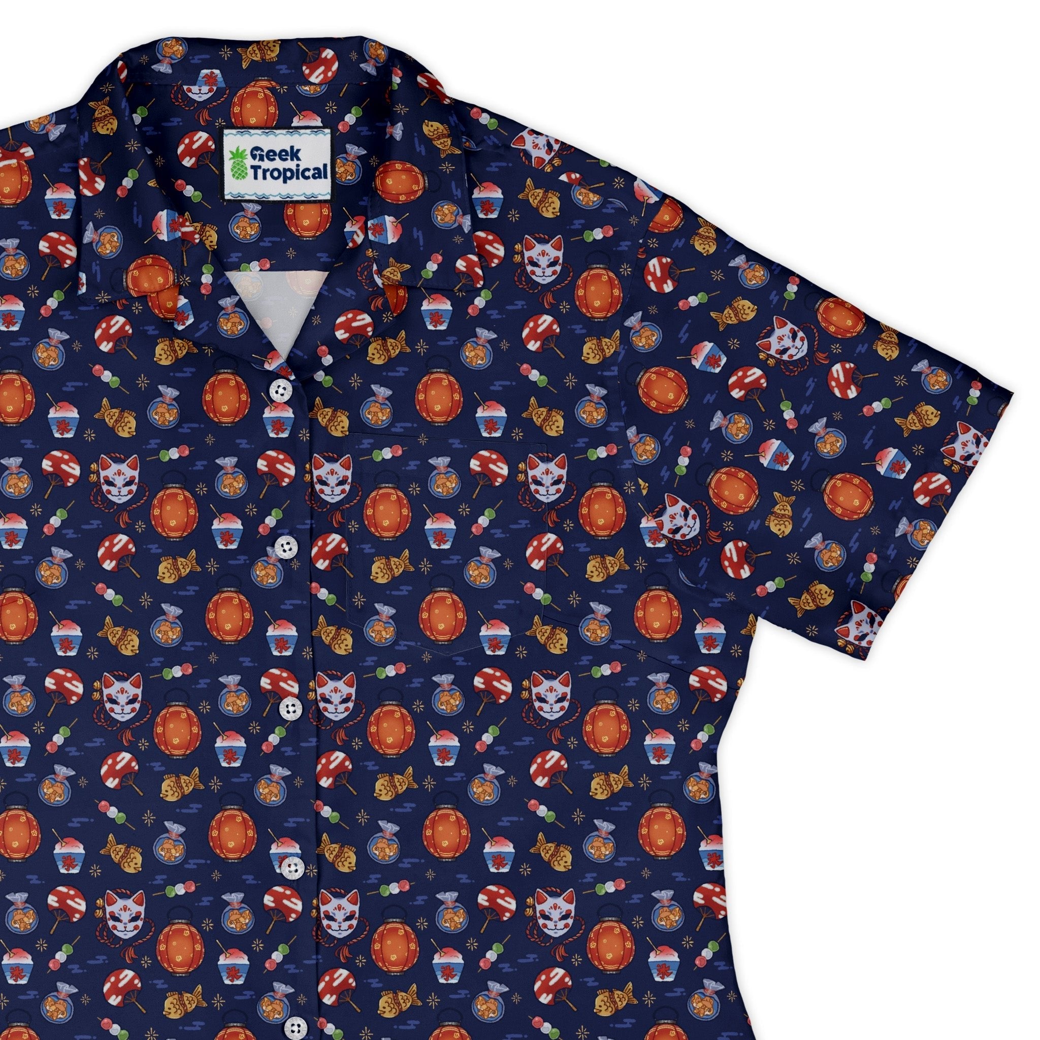Japanese Festival Curvy Button Up Shirt Geek Nerd anime Design by Ardi Tong q225