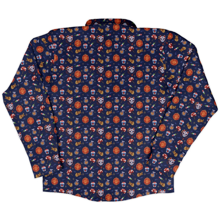 Japanese Festival Long Sleeve Button Up Shirt Geek Nerd adult sizing anime Design by Ardi Tong