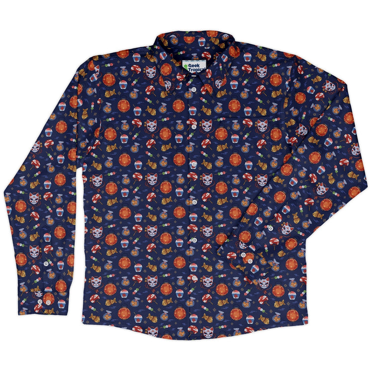 Japanese Festival Long Sleeve Button Up Shirt Geek Nerd adult sizing anime Design by Ardi Tong