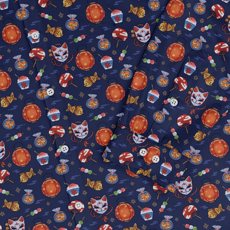 Japanese Festival Long Sleeve Button Up Shirt Geek Nerd adult sizing anime Design by Ardi Tong