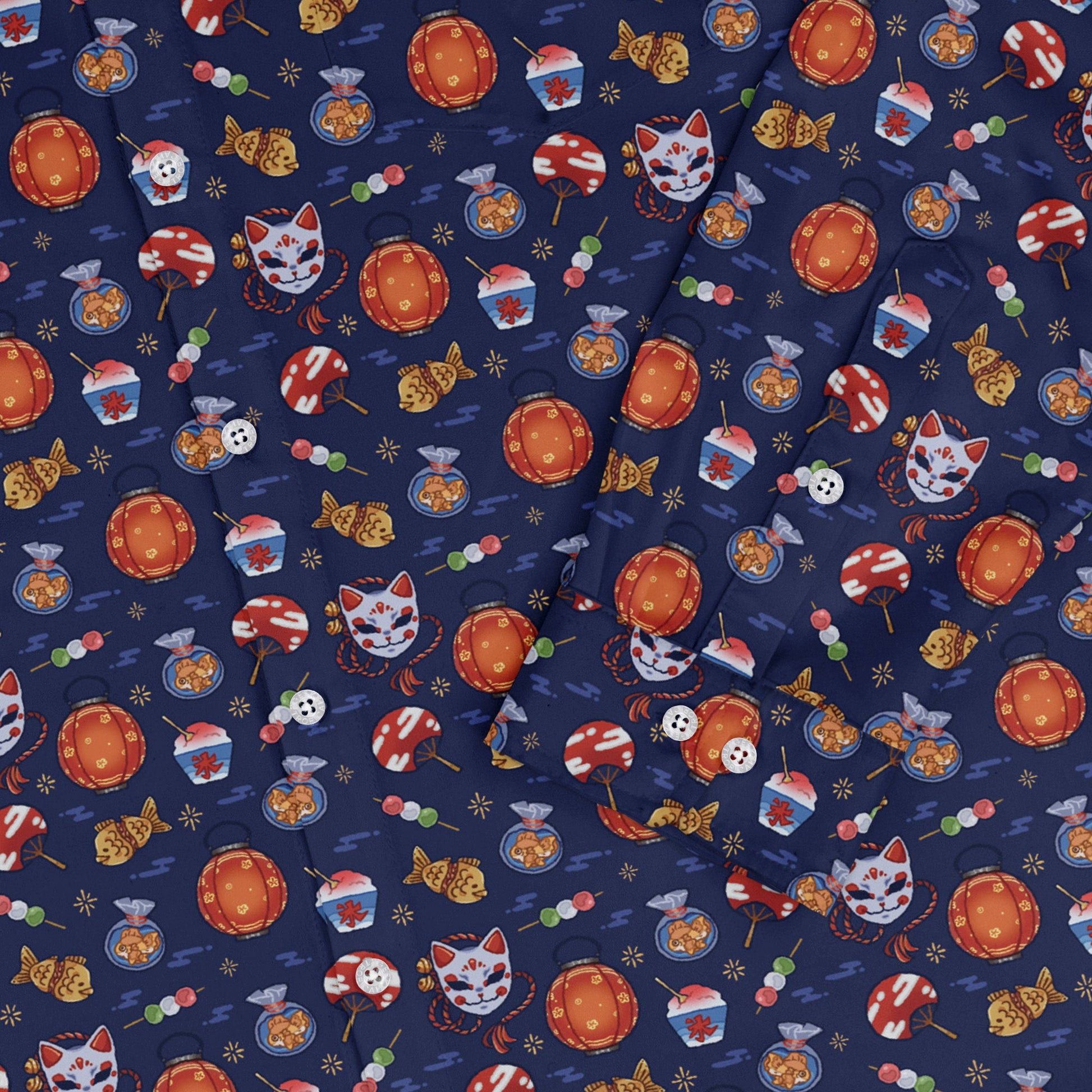 Japanese Festival Long Sleeve Button Up Shirt Geek Nerd adult sizing anime Design by Ardi Tong