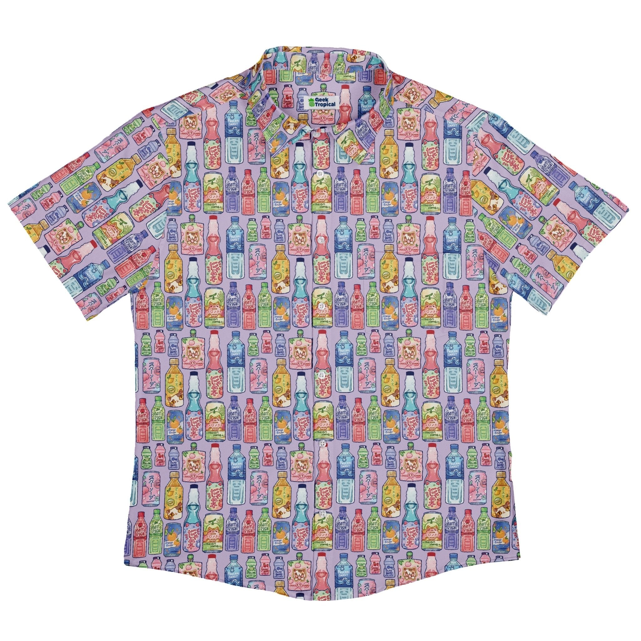 Japanese Vending Machine Drinks Button Up Shirt Geek Nerd adult sizing anime Design by Ardi Tong