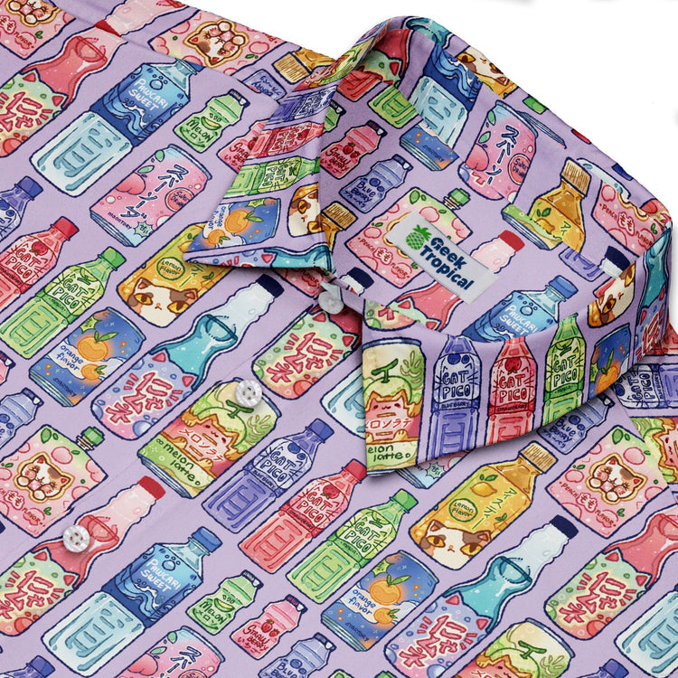 Japanese Vending Machine Drinks Button Up Shirt Geek Nerd adult sizing anime Design by Ardi Tong
