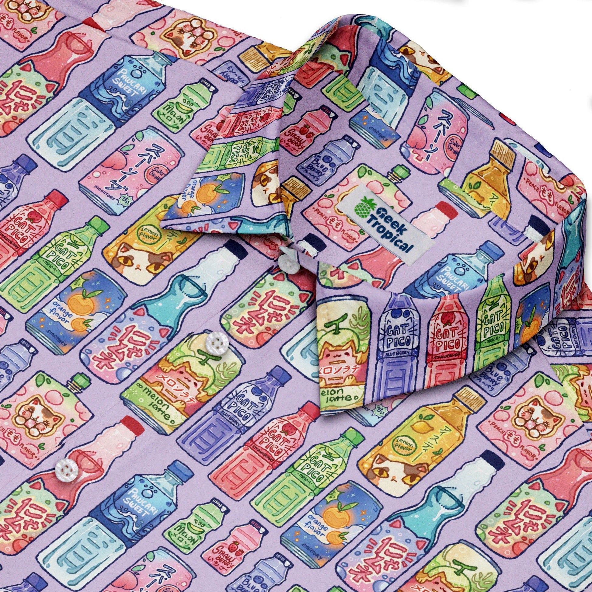 Japanese Vending Machine Drinks Button Up Shirt Geek Nerd adult sizing anime Design by Ardi Tong