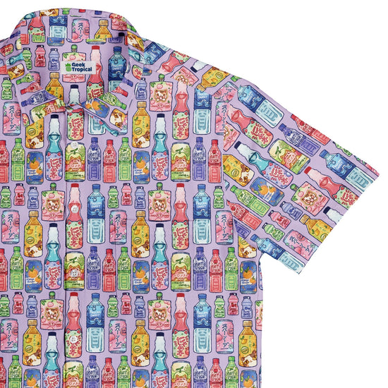 Japanese Vending Machine Drinks Button Up Shirt Geek Nerd adult sizing anime Design by Ardi Tong