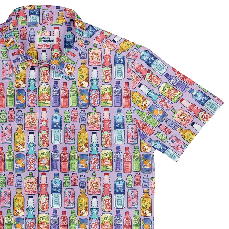 Japanese Vending Machine Drinks Button Up Shirt Geek Nerd adult sizing anime Design by Ardi Tong