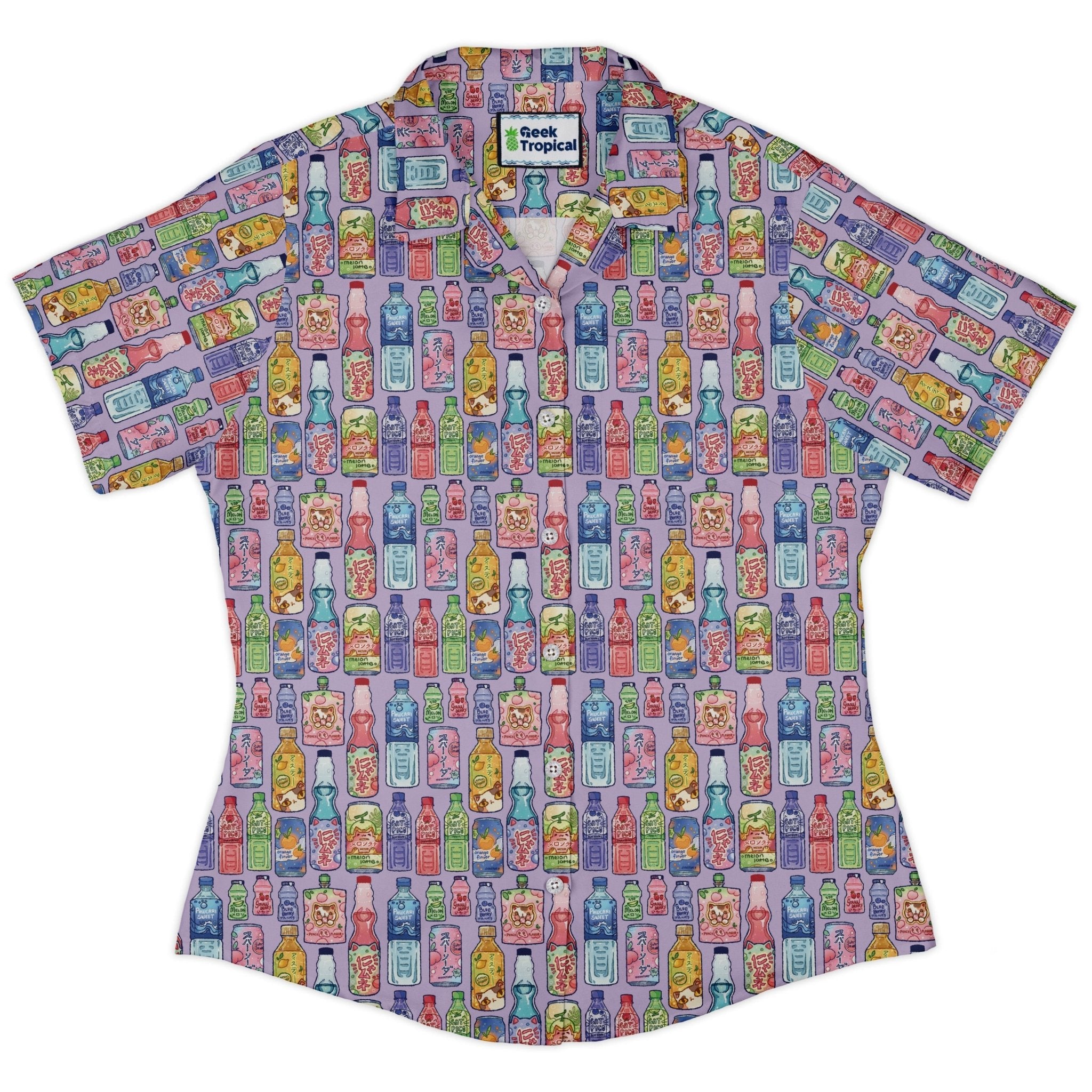 Japanese Vending Machine Drinks Curvy Button Up Shirt Geek Nerd anime Design by Ardi Tong q225