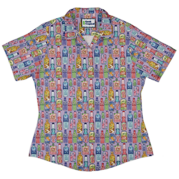 Japanese Vending Machine Drinks Curvy Button Up Shirt Geek Nerd anime Design by Ardi Tong q225