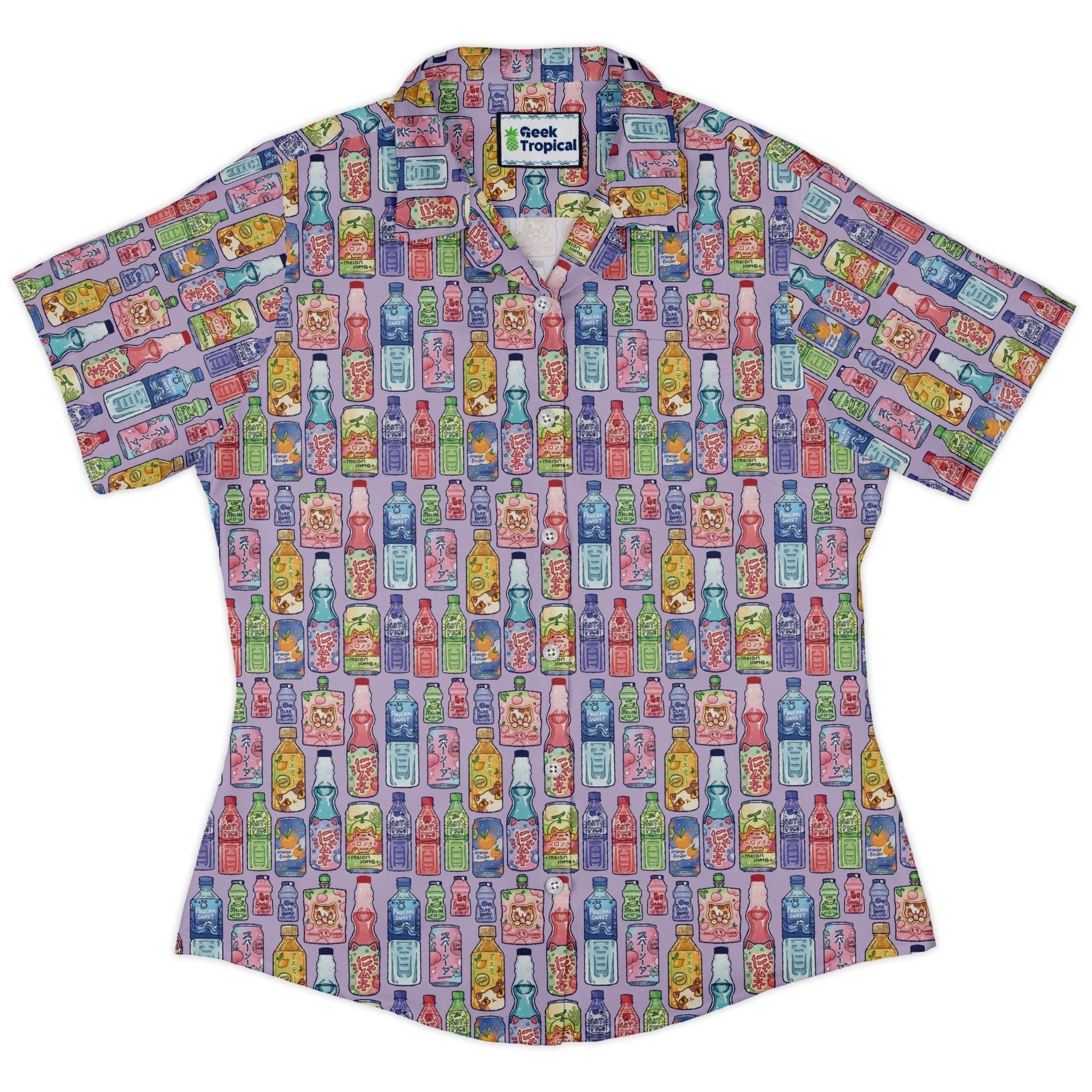 Japanese Vending Machine Drinks Curvy Button Up Shirt Geek Nerd anime Design by Ardi Tong q225
