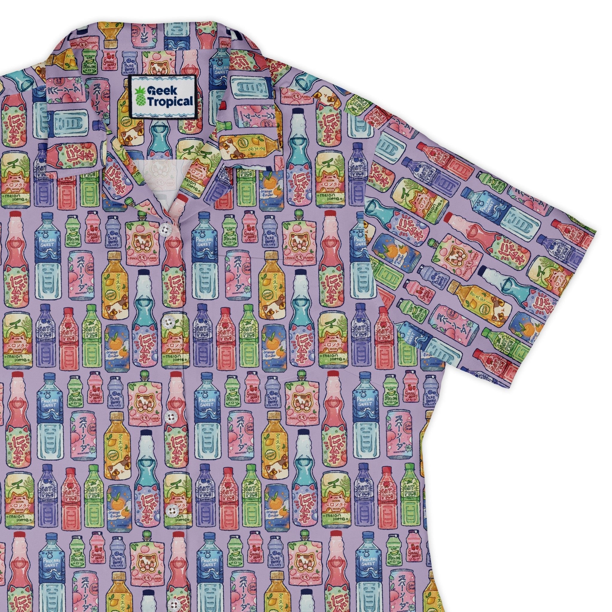 Japanese Vending Machine Drinks Curvy Button Up Shirt Geek Nerd anime Design by Ardi Tong q225