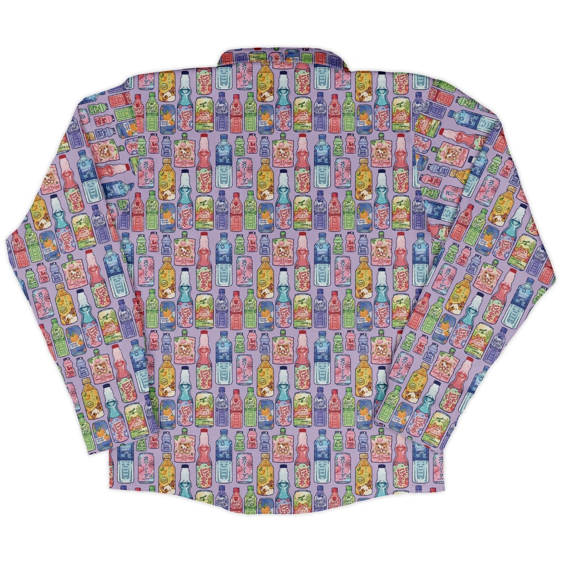 Japanese Vending Machine Drinks Long Sleeve Button Up Shirt Geek Nerd adult sizing anime Design by Ardi Tong