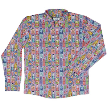 Japanese Vending Machine Drinks Long Sleeve Button Up Shirt Geek Nerd adult sizing anime Design by Ardi Tong